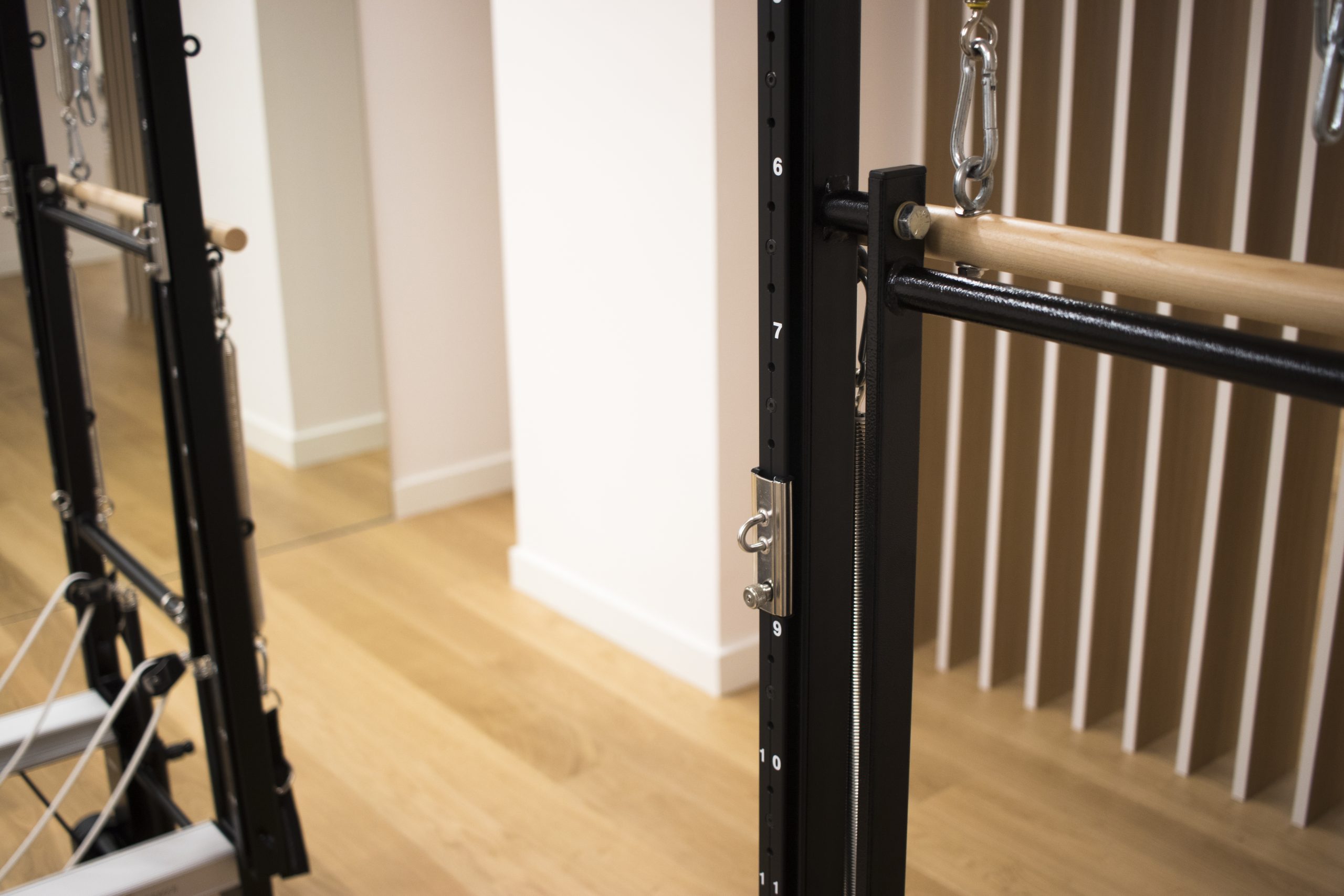 Pilates machine fitness studio gym room with training machines